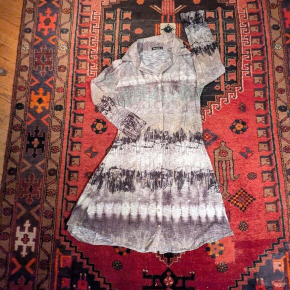 David Cline gray/black/taupe "Storm" button down mini dress/tunic size S - Picture 2 of 10